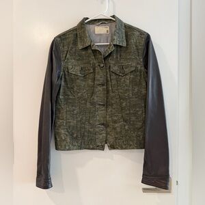 Rag & Bone Green Camouflage Jacket with Leather Sleeves